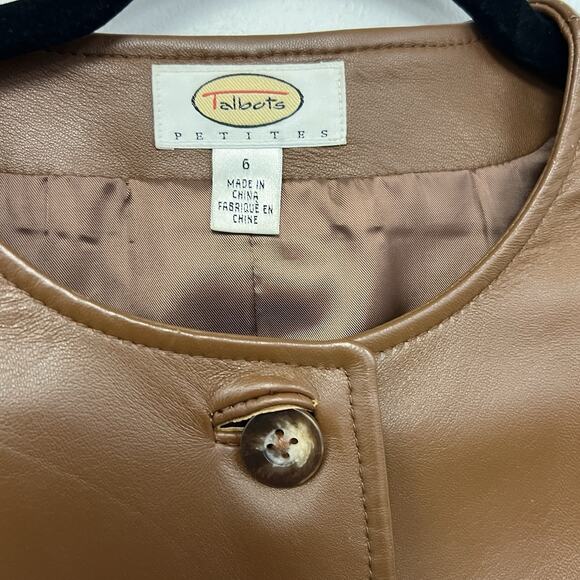 Vintage Talbots Leather Moto Jacket Womens Size 6 Petite Brown Glam Edgy Crop - Picture 4 of 6